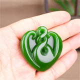 Green Jade Heart Pendant Necklace Chinese Amulet Charm Jewelry