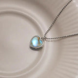 Heart-shaped Natural Moonstone Sterling Silver Necklace