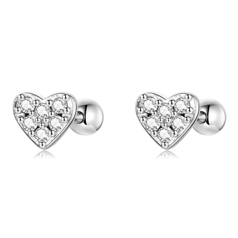 Heart-shaped Zircon Stud Earring Silver Plating Ear Cuff Piercing