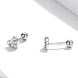 Heart-shaped Zircon Stud Earring Silver Plating Ear Cuff Piercing