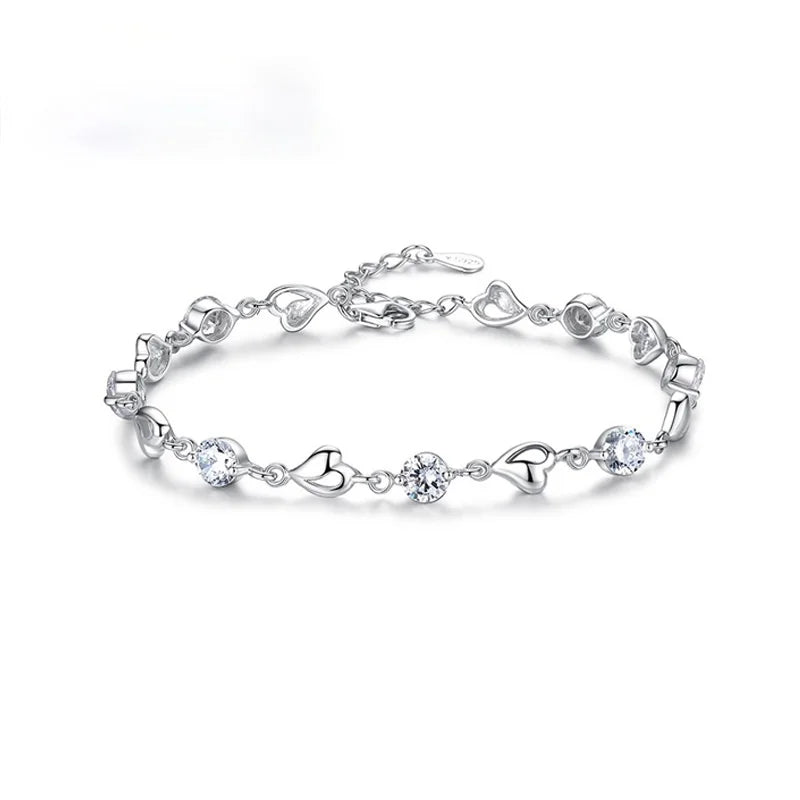 Heart Shaped Silver Bracelet with Zircon for Girlfriend