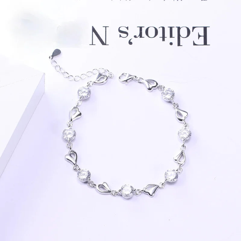Heart Shaped Silver Bracelet with Zircon for Girlfriend