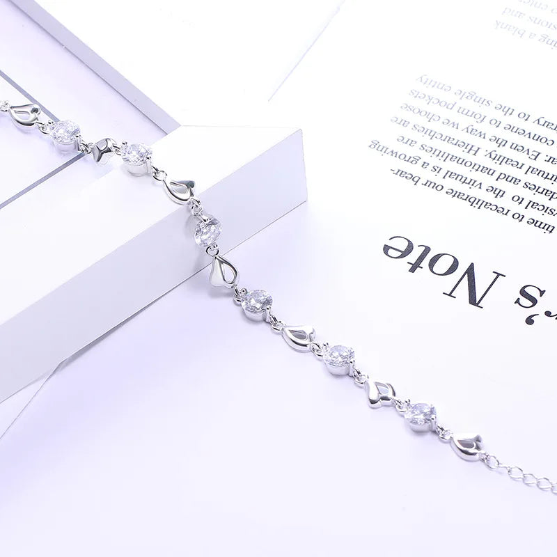 Heart Shaped Silver Bracelet with Zircon for Girlfriend