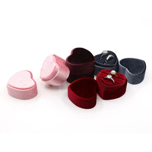 Heart-shaped Velvet Double Ring Boxes Gift Storage Jewelry Packaging