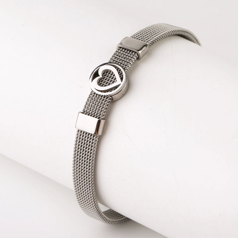 Heart-shaped Stainless Steel Bracelet Mesh Strap Magnet Clasp