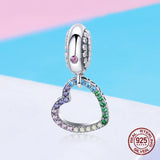 Heart Rainbow Zircon Necklace Pendant 925 Sterling Silver Beads
