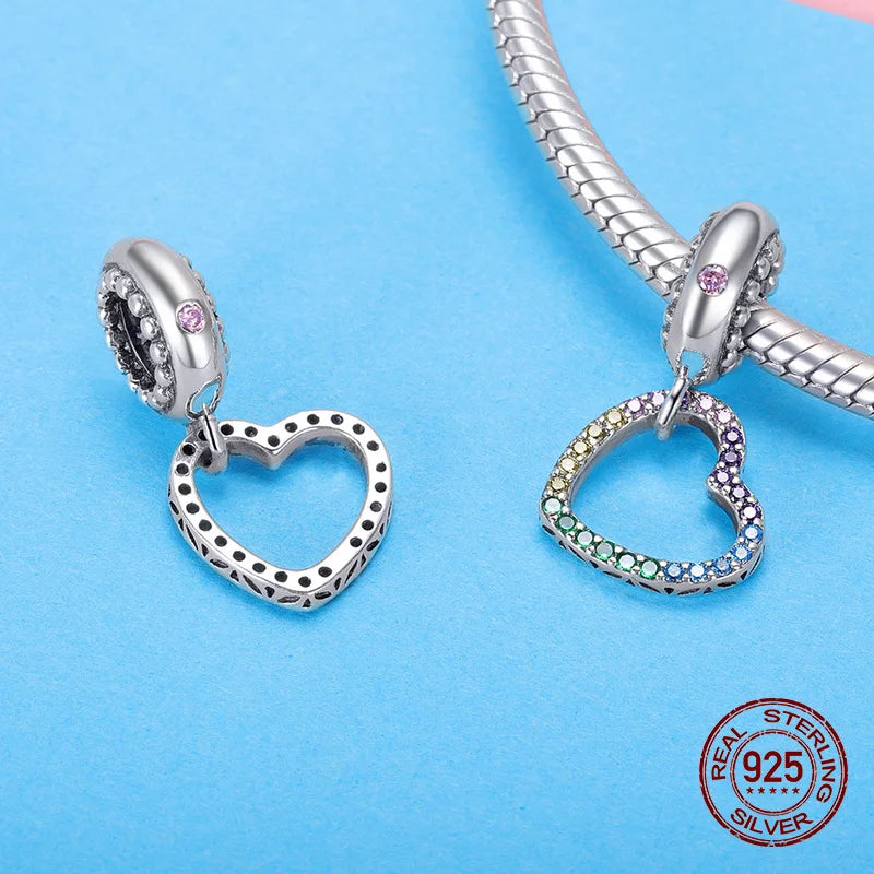 Heart Rainbow Zircon Necklace Pendant 925 Sterling Silver Beads