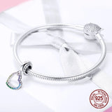 Heart Rainbow Zircon Necklace Pendant 925 Sterling Silver Beads