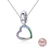 Heart Rainbow Zircon Necklace Pendant 925 Sterling Silver Beads