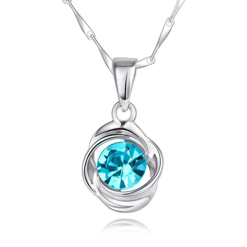Heart Zircon Necklace Pendant S925 Silver Flower Clover Clavicle Chain