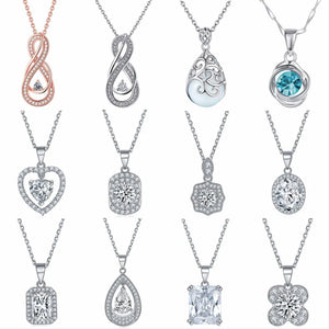 Heart Zircon Necklace Pendant S925 Silver Flower Clover Clavicle Chain
