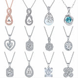Heart Zircon Necklace Pendant S925 Silver Flower Clover Clavicle Chain