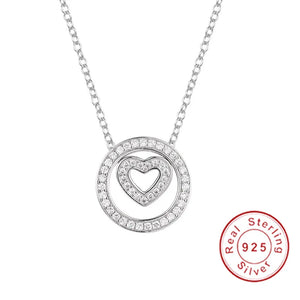 Heart Round Pendant 5A Zircon Cz 925 Sterling Silver Necklace Bridal Jewelry