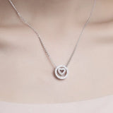 Heart Round Pendant 5A Zircon Cz 925 Sterling Silver Necklace Bridal Jewelry