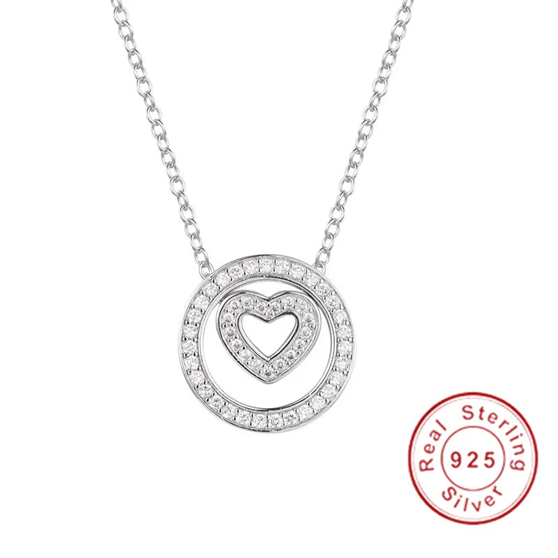 Heart Round Pendant 5A Zircon Cz 925 Sterling Silver Necklace Bridal Jewelry