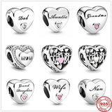 Hearth Shape 925 Sterling Silver Metal Beads Charm Bracelet Jewelry