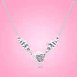Sterling Silver Hearts & Angel Wings Necklace for Women