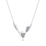 Sterling Silver Hearts & Angel Wings Necklace for Women