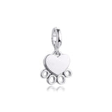 Heart & Paw Print Dangle Charm Sterling Silver DIY Beads For Jewelry Making