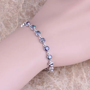 Rainbow CZ Silver Plated Bracelet 6.5-7.5 inch