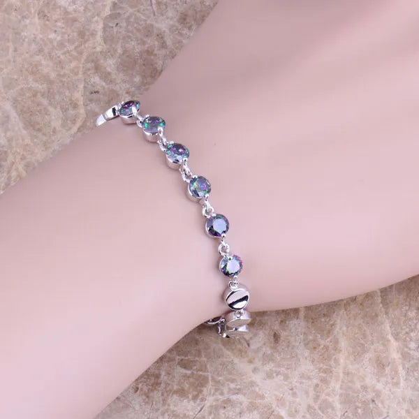 Rainbow CZ Silver Plated Bracelet 6.5-7.5 inch