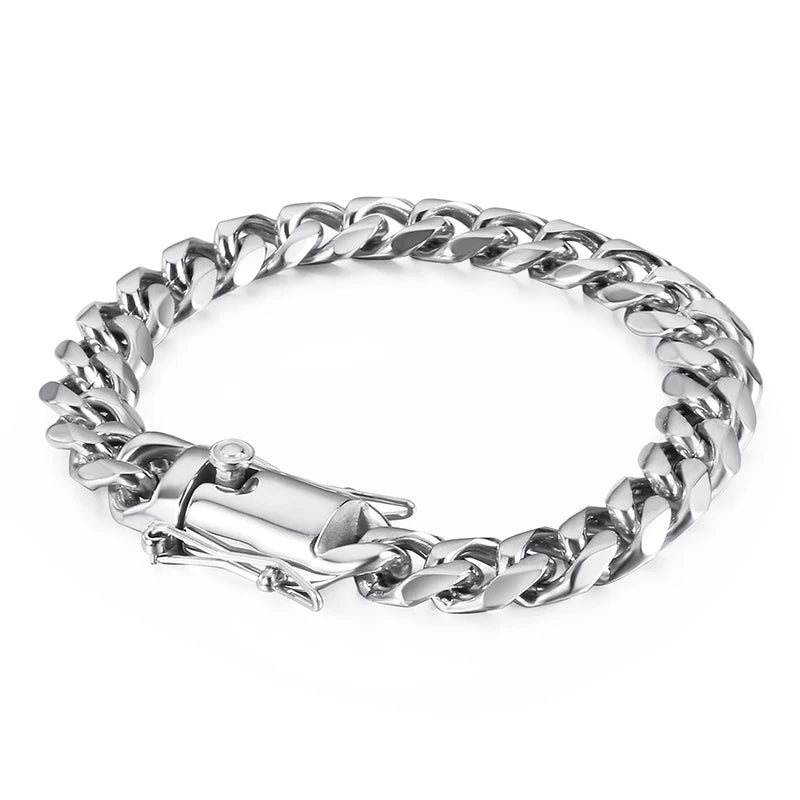 11mm Wide Stainless Steel Hip Hop Cuban Men's Bracelet Chain