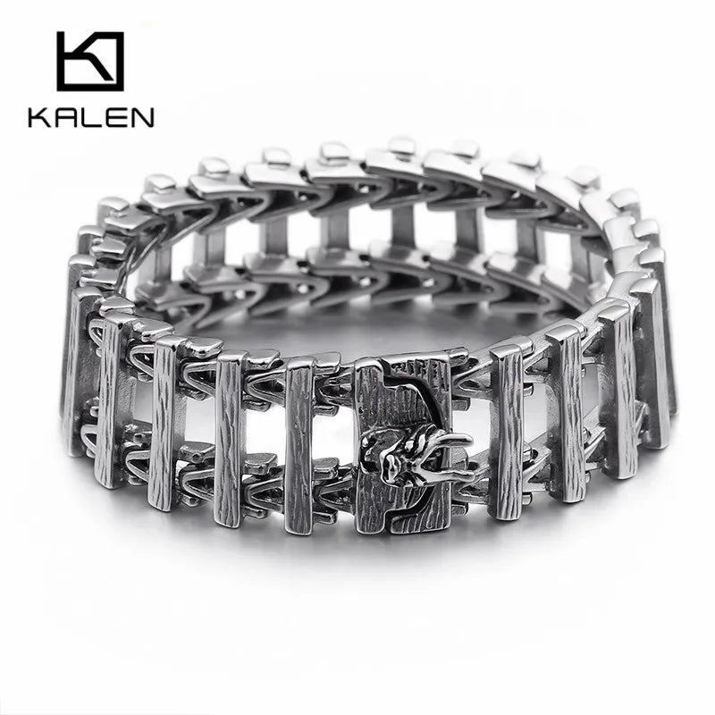 21.5cm Chunky Steel Dragon Head Bracelet