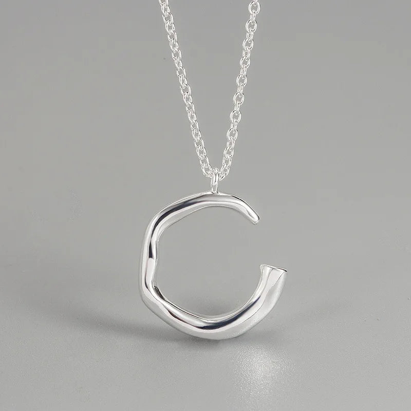 S925 Sterling Silver Concave-convex C-shaped Necklace