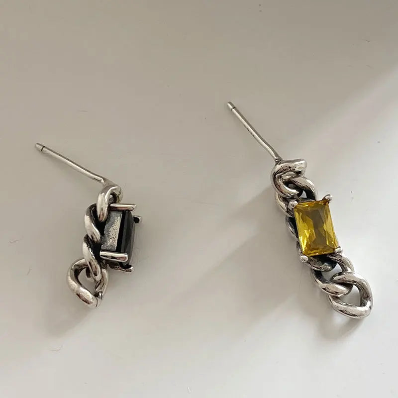 Vintage Asymmetry Chain Earrings 925 Silver Sterling