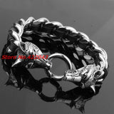 Men's Stainless Steel Wolf Head Bracelet Silver 8.66in