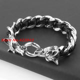 Men's Stainless Steel Wolf Head Bracelet Silver 8.66in