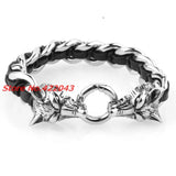 Men's Stainless Steel Wolf Head Bracelet Silver 8.66in