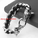 Men's Stainless Steel Wolf Head Bracelet Silver 8.66in