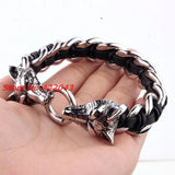 Men's Stainless Steel Wolf Head Bracelet Silver 8.66in