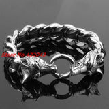 Men's Stainless Steel Wolf Head Bracelet Silver 8.66in