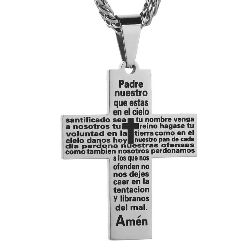 Men's Stainless Steel Lord's Prayer Cross Pendant Necklace