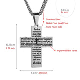 Men's Stainless Steel Lord's Prayer Cross Pendant Necklace