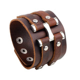 Heavy Metal Brown Leather Skull Bracelet Rock Statement Gothic Style Jewelry