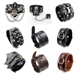 Heavy Metal Brown Leather Skull Bracelet Rock Statement Gothic Style Jewelry