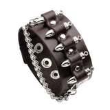 Heavy Metal Brown Leather Skull Bracelet Rock Statement Gothic Style Jewelry