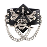 Heavy Metal Brown Leather Skull Bracelet Rock Statement Gothic Style Jewelry