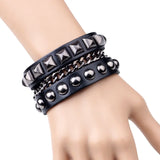Heavy Metal Brown Leather Skull Bracelet Rock Statement Gothic Style Jewelry