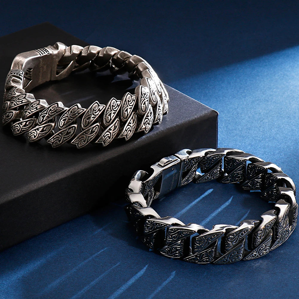 Heavy Stainless Steel Bracelet Men's Vintage Pattern Link Chain Hand Bracelets