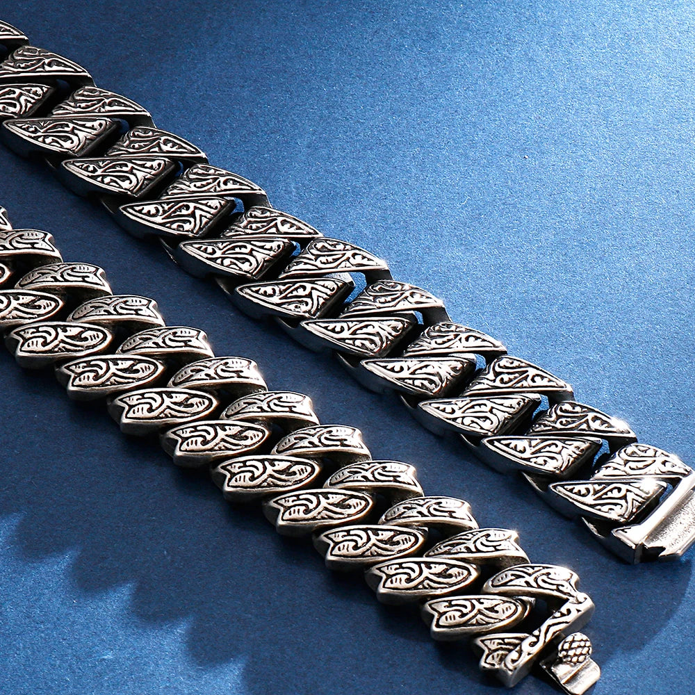 Heavy Stainless Steel Bracelet Men's Vintage Pattern Link Chain Hand Bracelets
