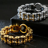 Sturdy Mens Motorcycle Chain Bracelet Stainless Steel Silver Polished