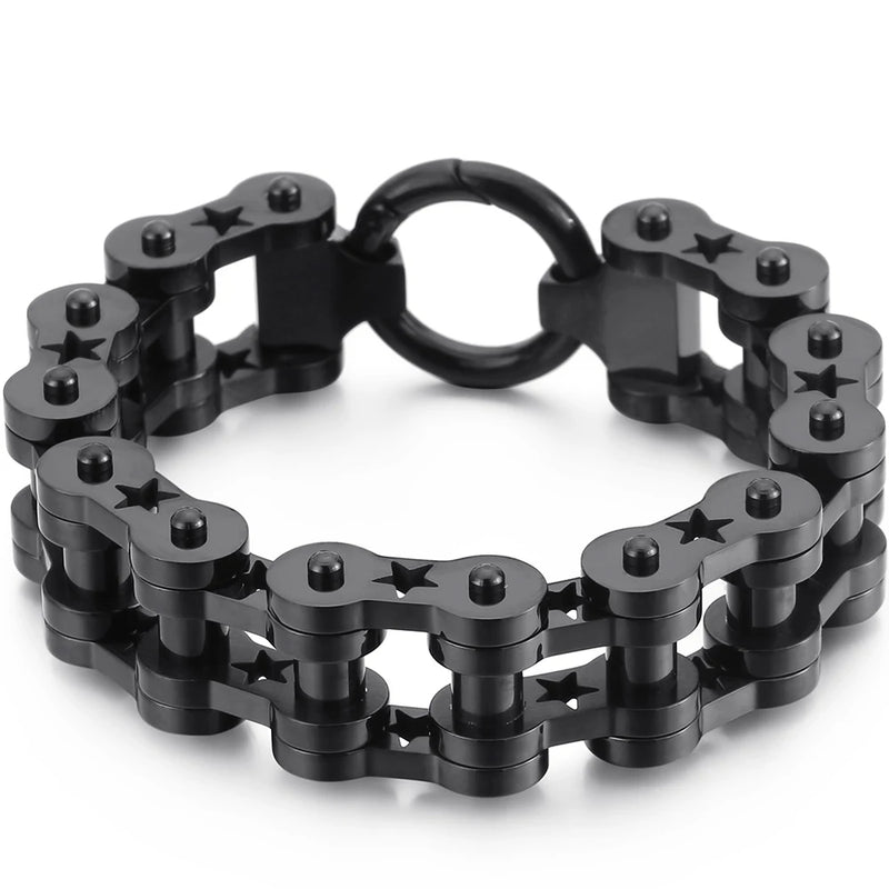 Sturdy Mens Motorcycle Chain Bracelet Stainless Steel Silver Polished
