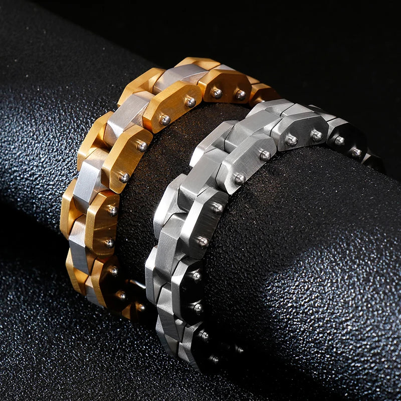 Heavy 3 Row Rhombus Stainless Steel Men's Link Chain Bracelet