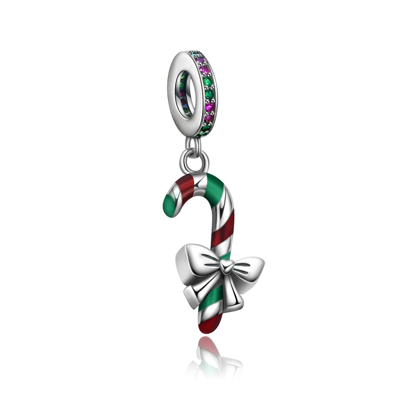 Hebeier Christmas Candy Cane 925 Silver Charm Bead Pendant