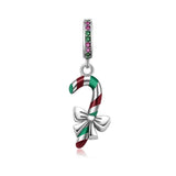 Hebeier Christmas Candy Cane 925 Silver Charm Bead Pendant
