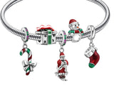 Hebeier Christmas Candy Cane 925 Silver Charm Bead Pendant